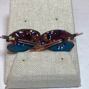 Renoir Matisse Copper Artist Pallet Vintage Clip On Earrings Paintbrush Art Deco